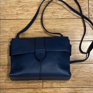 J. Crew Classic Dark Blue Leather Crossbody Adjustable Strap Bag NWT